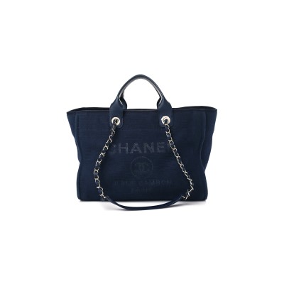 CHANEL MIXED FIBERS CALFSKIN MEDIUM DEAUVILLE TOTE NAVY BLUE 1142532 (39*29*20cm)